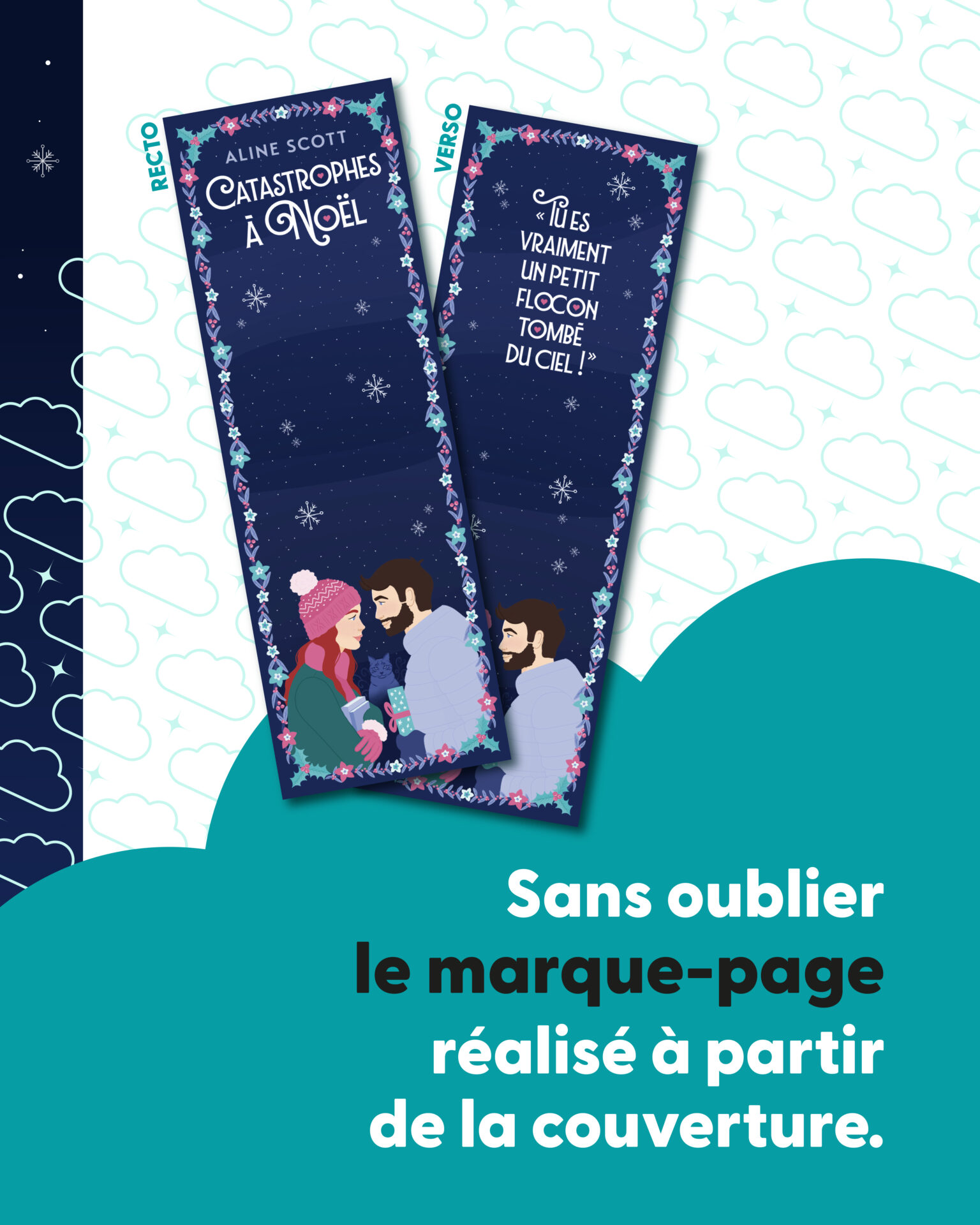 Marque page Catastrophes à Noël - Aline Scott - Margot Pilet - graphiste et illustratrice couverture de livre